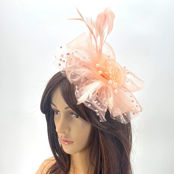 Vintage Feather Pearl Mesh Derby Headpiece Headband Headpiece Fascinator - Picture 2 of 14